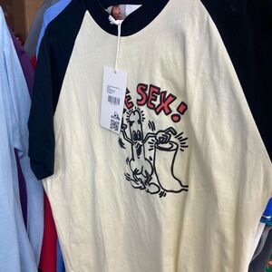 Cream and Black Graphic T-Shirt